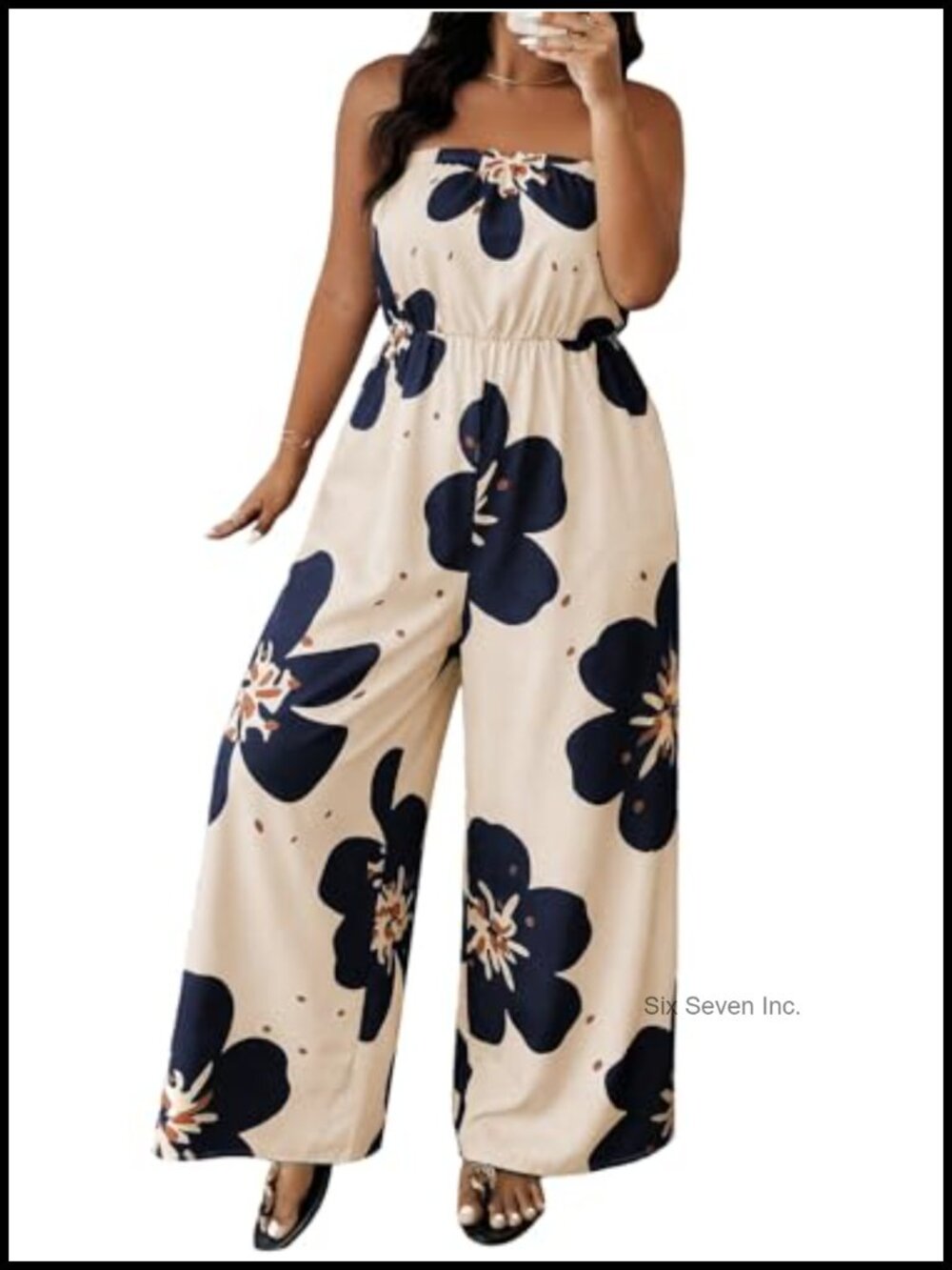 Plus Size Floral Strapless Wide Leg Jumpsuit Sleeveless Cropped